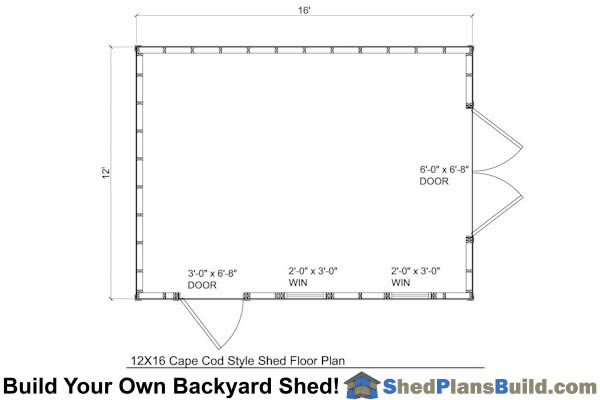 12x16 Cape Cod Shed Floor Plan